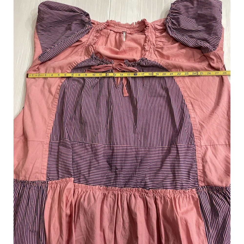 Free People Keegan Oversize Tunic Dress Mix Stripe Pink Blue Swing Ruffle Size S - Picture 6 of 10